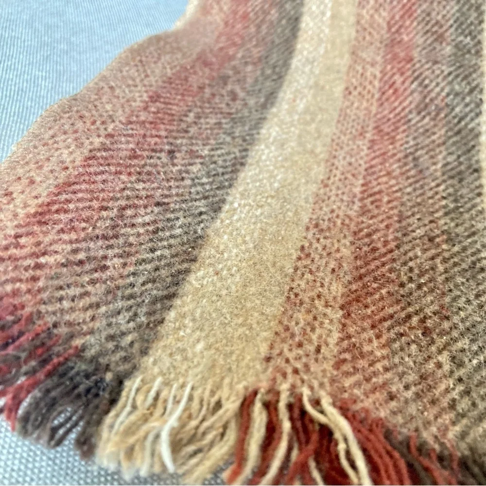 Vintage Wool Stripe Scarf | Earthy Neutral Boho | Classic Winter Accessory